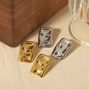 1 pair of personalized fashion  gold-plated stainless steel rectangular pleated earrings for women's jewelry for daily wear h5